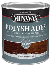 Minwax PolyShades 614850444 Wood Stain and Polyurethane, Gloss, Mission Oak, Liquid, 1 qt, Can